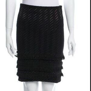 Yigal Azrouel Womens Back Zip Fringe Tiered Woven Pencil Skirt Black Size 2